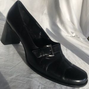 Franco Sarto 9.5M BLK Leather Slip On Chunky Heel
